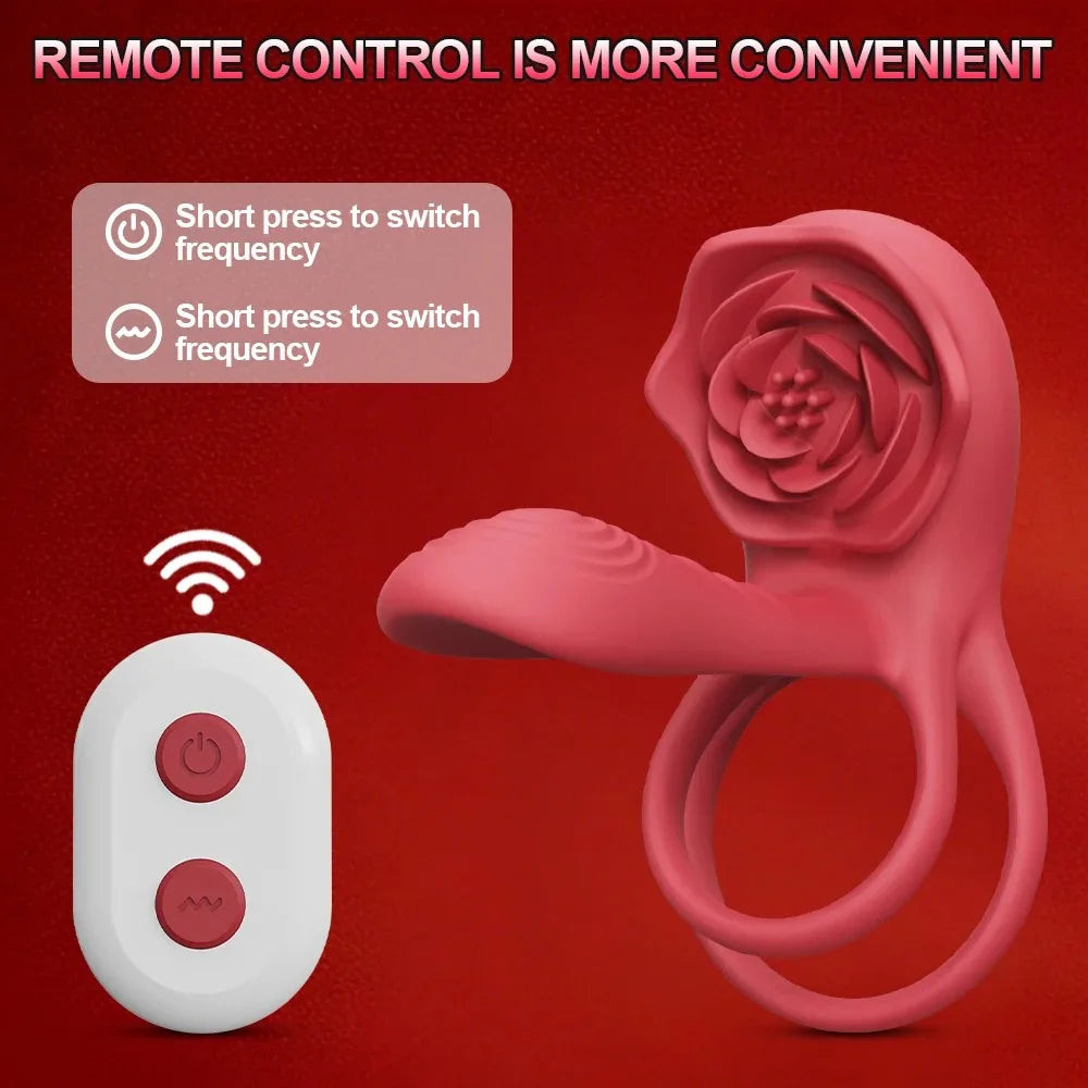 Male Penisring Delay Ejaculation Rose Lock Ring Vibrator G Spot Nipple Clitoral Stimulator for Women Sex Toys for Couple 18+