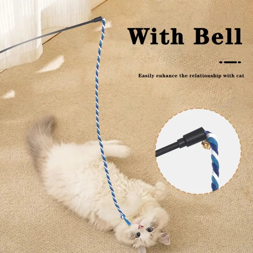 Multi-functional with Bell Cat Wand Cotton Rope Bite Resistant Cat Wand Interactive Play Kitten Teething Stick Pet