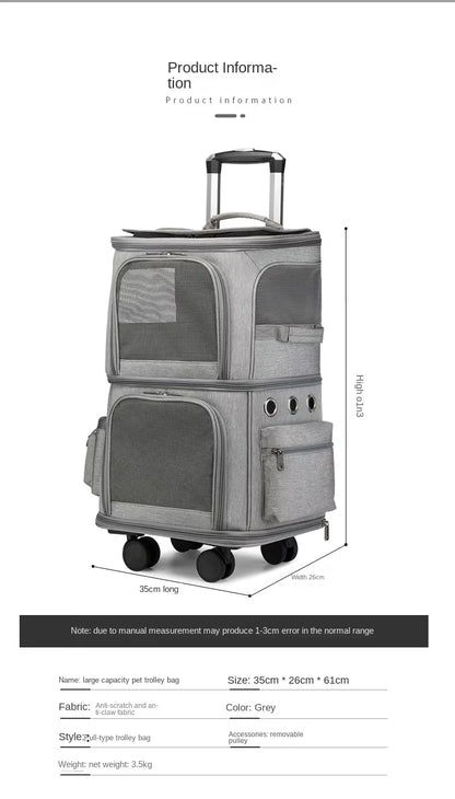 Double Backpack Foldeable Lightweight Pet Stroller For Two Dogs And Cats Outdoor Travel With 4 Wheels