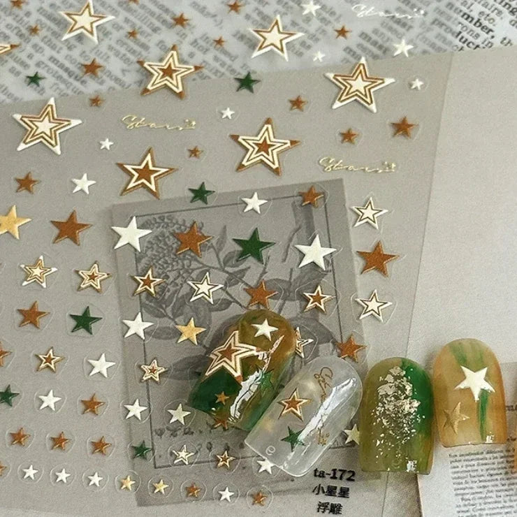 1PC 5D Korean Bronzing Nail Stickers Japanese Gold Silver Star Moon Luxury DIY Nail Art Decoration Decals Manicure Accessories