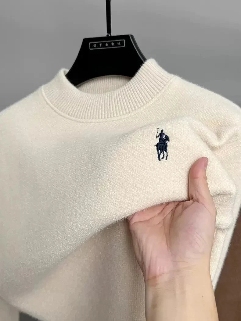 High end brand velvet sweater men's new designer fashion exquisite pony embroidery winter thick warm round neck knitted pullover