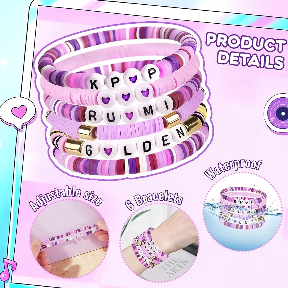 6pcs Korean Pop K-Pop Bracelet Set Multicolor Kpop Group Lettering Jewelry Durable Fan Accessory Concert Cosplay Birthday Gift