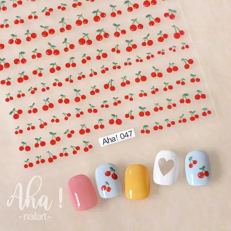1sheet 3D Sweet Cherry Fruit Nail Art Stickers Summer Peach/Lemon/Star/Moon Nail Decals 8*10cm Adhesive Red Cherry Nail Decor %$