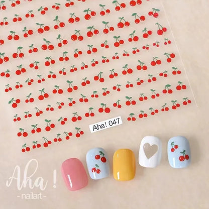 1sheet 3D Sweet Cherry Fruit Nail Art Stickers Summer Peach/Lemon/Star/Moon Nail Decals 8*10cm Adhesive Red Cherry Nail Decor %$