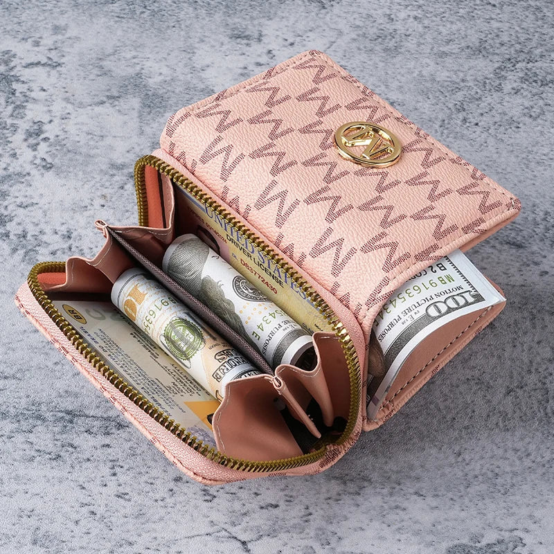 New style women's wallet, short, European and American PU high-end coin purse, printed, multi-card slots, small wallet, money cl