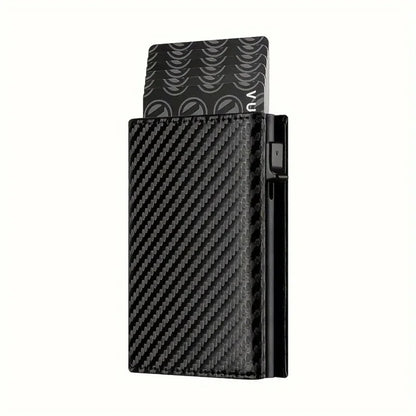 Men's Wallet with Zipper Coin Purse Automatic Pop-up Metal Credit Card Holder Minimalist RFID Blocking Business Card Wallet Idea