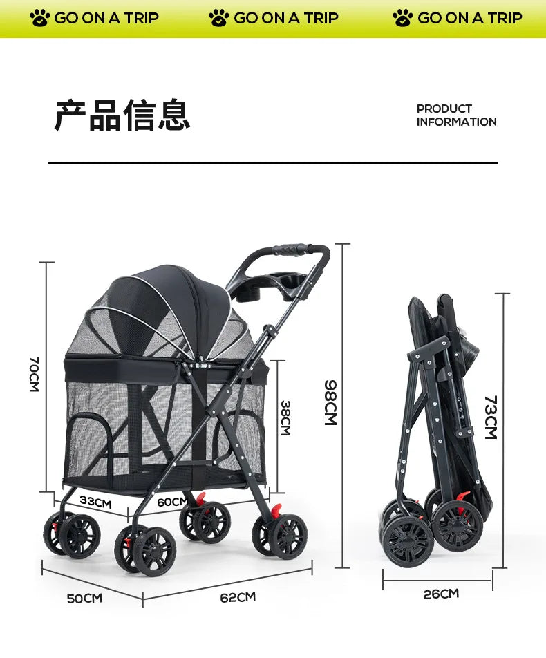 Medium and Large Dog Multi-functional Pet Cart Outdoor Travel Large Walking Dog Cart Portable and Foldable