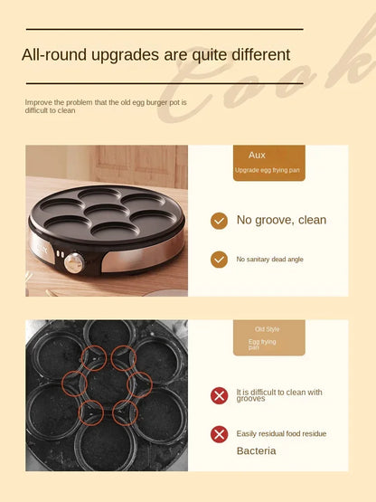 220V Professional Crepe Maker with 7 Holes Egg Burgers Crepes and Omelettes Baking Pan Perfect for Breakfast