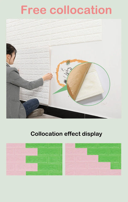 Self Adhesive PVC Waterproof Wallpaper For Home Decoration Peel and Stick 3D Foam Faux Brick Pattern Wall Stickers 70cmx2m