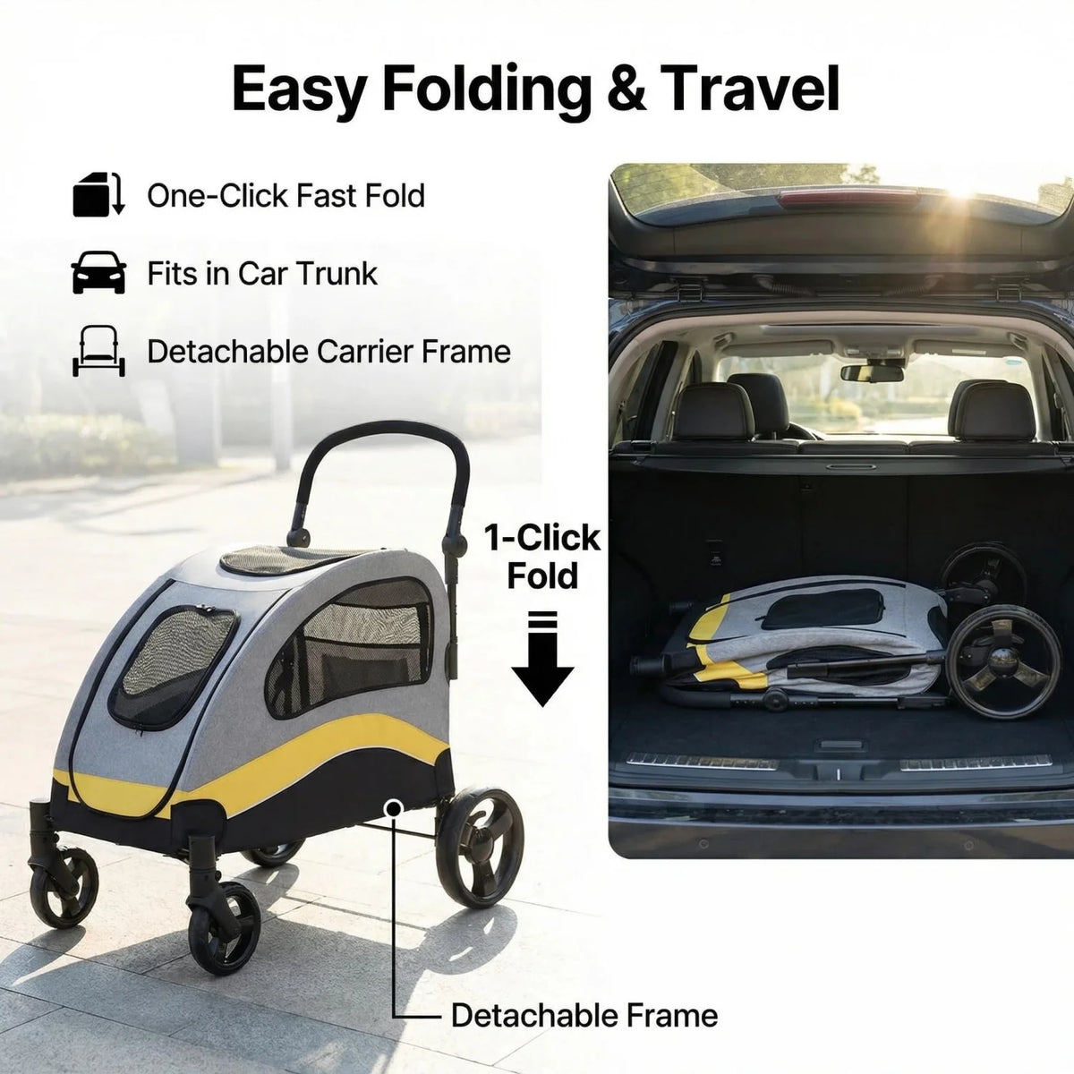 Heavy Duty Pet Wagon & Large Dog Stroller , Collapsible Dog Cart with Adjustable Handle, Breathable Mesh and Storage Pockets