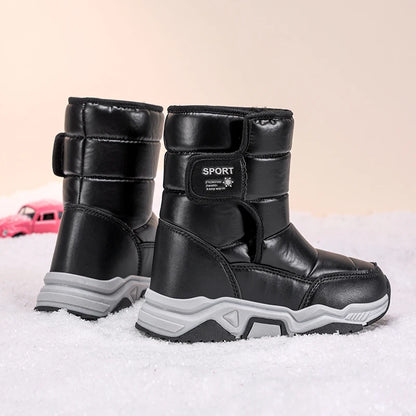 New Kids Snow Boots Winter High-top Warm Cotton Shoes for Children Boys Girls Warm Plush Lining Ankle Boots Anti-skid Waterproof