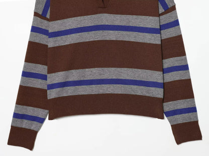 Sweater knitted Pullover Women's Spring 2026 New Fashion Striped Loose Polo neck Warm Women Sweater Chic Youth Holiday Pullover