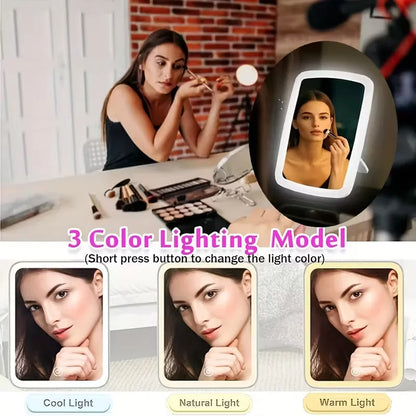 LED Makeup Mirror with Stand Desktop Folding Compact Square Travel Cosmetic Portable Lighted Vanity Mirror Touch Screen Tabletop