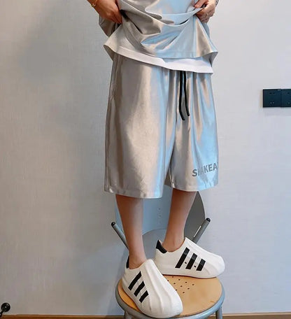 Glossy Pockets Men's Shorts Outdoor Fitness Male Plus Size Casual Sports Basketball Bottoms