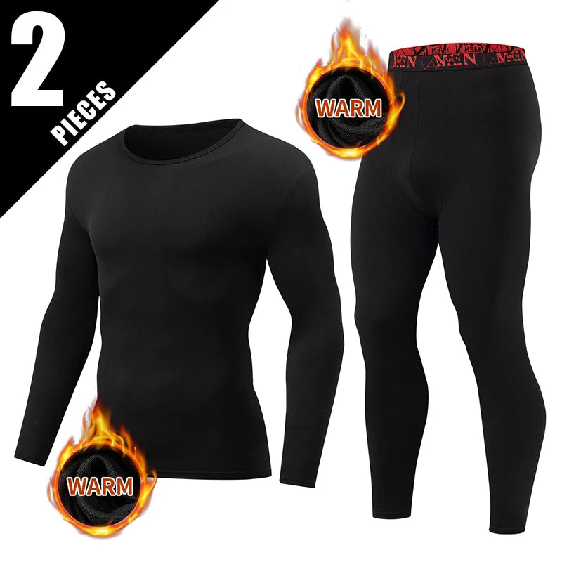 2-piece Men's Autumn And Winter Solid Color Round Neck Fashionable Printed Sports Thermal Underwear Set Simple And Comfortable