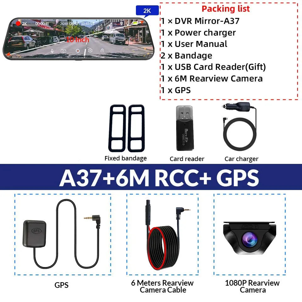 E-ACE 2K Car DVR WIFI GPS Stream Media Mirror Optional 1080P Car Video Camera Night Vision Loop Recording 24H Parking Black Box