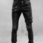 2025 New Men Slim Biker Ripped Long Denim Trousers Skinny Jeans Side Straps Zips Male Jogging Pants Destroyed Stretchy Pants