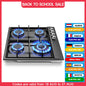 4 Burners Black Enamelled Plate 58 cm Automatic Flame Protection, Natural Gas and Propane Gas, Built-in Gas Hob