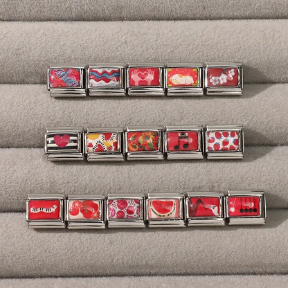 Wholesale Fashion Personalized DIY Red Color Italian Charm Bracelet Watermelon Tomato Bead 9mm Bracelet Stainless Steel Jewelrys