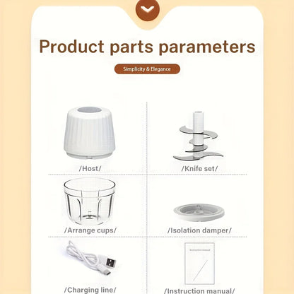 400ML Electric Food Chopper ，6 Blades Garlic Grinder Mini Vegetable Chopper，USB Portable Veggie Chopper，Garlic Mincer