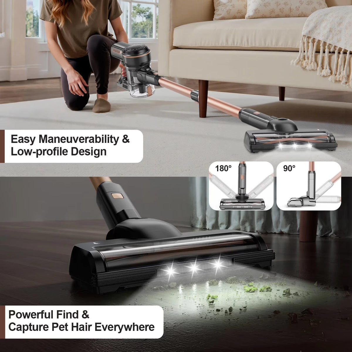 INSE S7P cordless vacuum cleaner, 465W 45KPA Wireless Vacuum Cleaner with Suction Power,  8*2200mAh battery, 50000Pa Strong Suction, 45-60mins runtime,1.2L