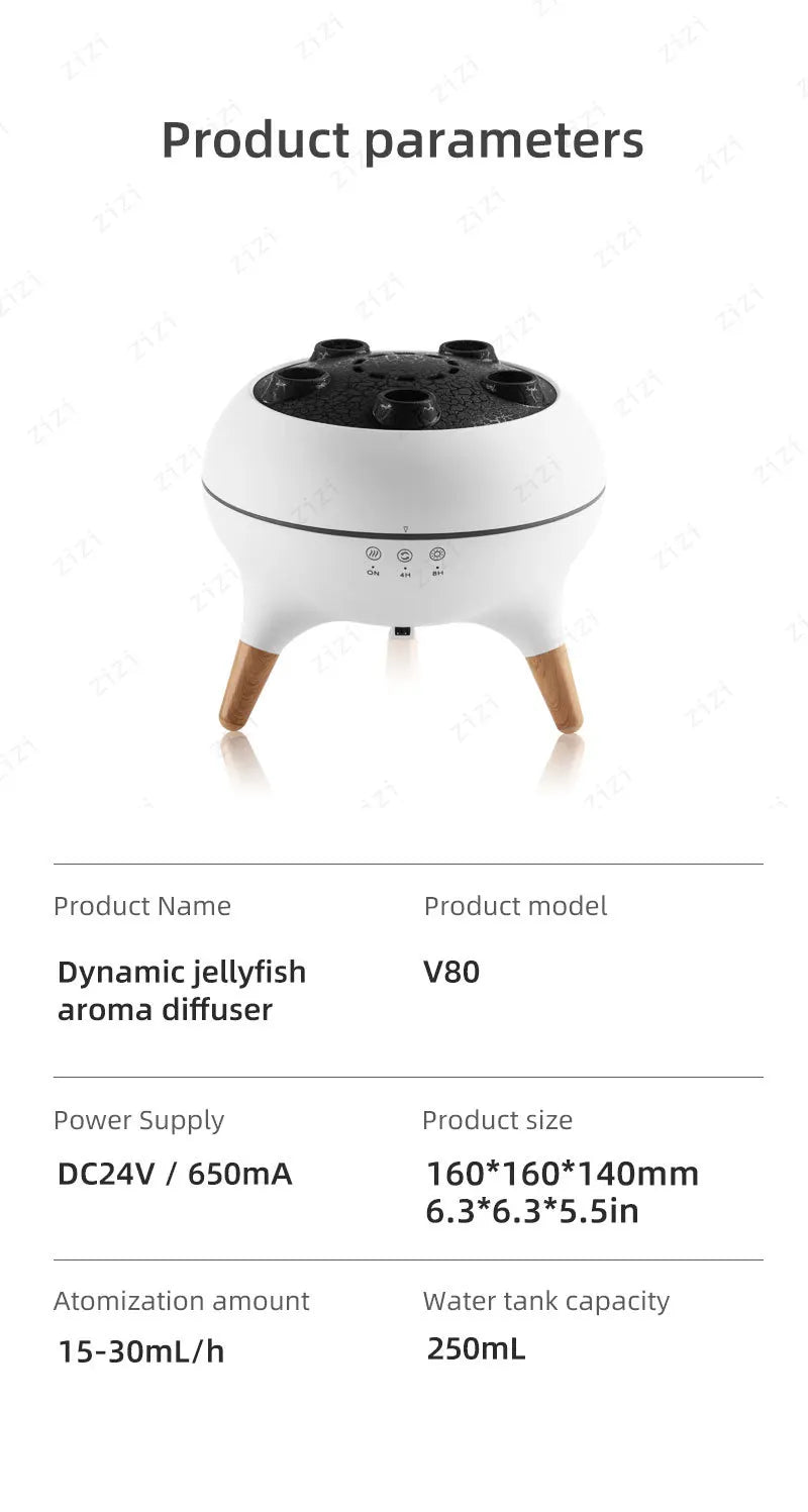 Dynamic Rainbow Jellyfish Essential Oil Fragrance Machine 250ml Essential Oil Diffuser Ultrasonic Porous Atomization Humidifier
