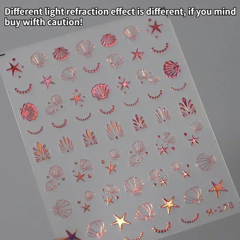 Colorful Bagful Jellyfish Bubbles Swimming Rings Rainbow Stars Ocean Starfish Self Adhesive 5D Nail Art Sticker Manicure Decal
