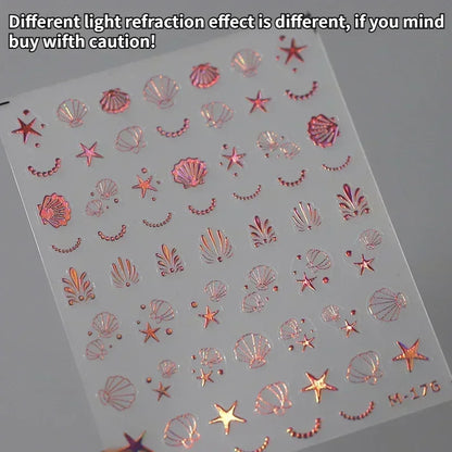 Colorful Bagful Jellyfish Bubbles Swimming Rings Rainbow Stars Ocean Starfish Self Adhesive 5D Nail Art Sticker Manicure Decal