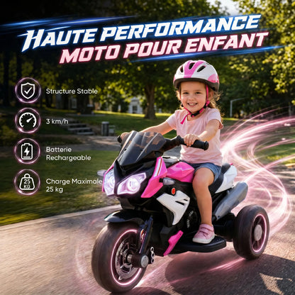 3-wheel 6 V electric Motorbike for children, electric car for 3- to 5-year-olds, with light and sound effects, 86x42x52cm, pink