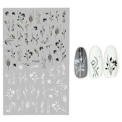 Black and White Love Flowers Line Art 3D Stickers Nail Decals Nail Art Accessories Butterfly Rose Nail Stickers Nail Sliders