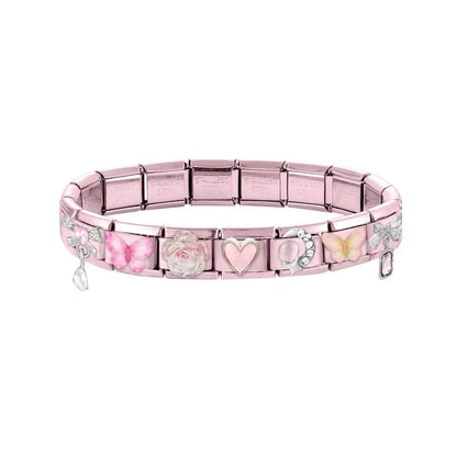 2025 New Women Romantic Pink Cherry Heart Shiny CZ Italian Charm Links Fit 9mm Bracelet Stainless Steel DIY Making Jewelry Gifts