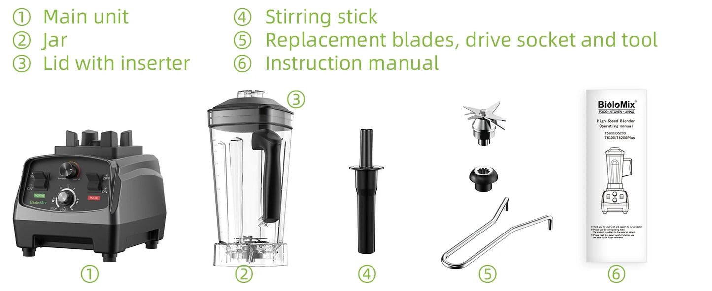BioloMix 3HP 2200W Heavy Duty Grade Timer Blender Mixer Juicer Fruit Food Processor Ice Smoothies BPA Free 2L Jar