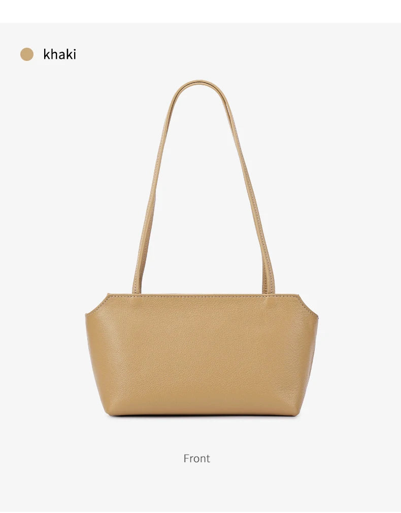 Luxury Women's Genuine Cowhide Leather Mini Shoulder Tote Bag Pebbled Leather Long Strap Underarm Handbag Minimalist Daily Purse