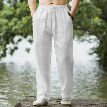 2025 New Men's Cotton Linen Pants Male Autumn New Breathable Solid Color Linen Trousers Fitness Streetwear S-3XL-5XL