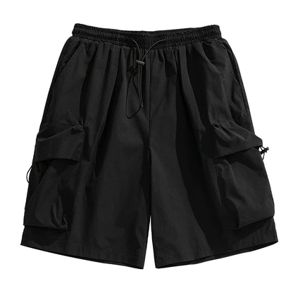 2025 Summer New Japanese Style Large Size Thin Shorts Men Loose Knee Cargo Shorts Hip Hop Streetwear Male Short Trousers