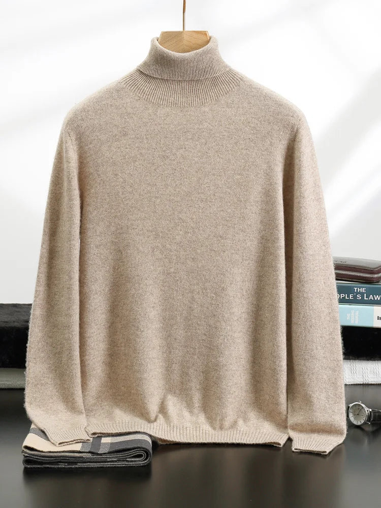 Men's Turtleneck 100% Cashmere Sweater Autumn Winter Basic Long Sleeve Pullover Cashmere Knitwear Soft Warm Comfy Clothing