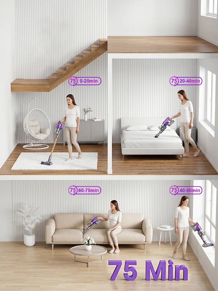 Tdyon Nova 70000Pa Cordless Vacuum Cleaner, 75Mins Long Runtime Removable Battery, Self-Standing Wall Charging, Lightweight Stick Vac for Home Pet Hair