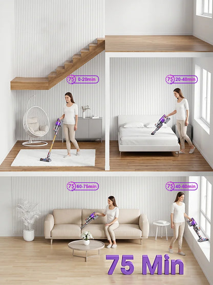 Tdyon Nova 70000PA 680W Cordless Vacuum Cleaner 75mins Long Runtime Removable Battery Self-Standing Wall Charging Vacuum Cleaner