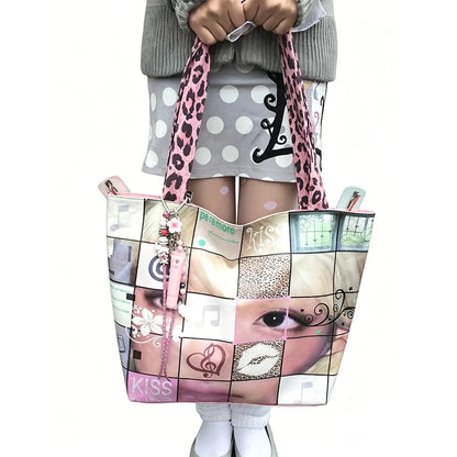 Brand Portrait Print Tote Bag Large Capacity Top-handle Shopper Bag Fashion Pvc Kraft Paper Shoulderbag Waterproof Pouch Storage
