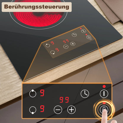 KICHPOWER 2 Plate with Plug Touch Control Glass Ceramic Hob