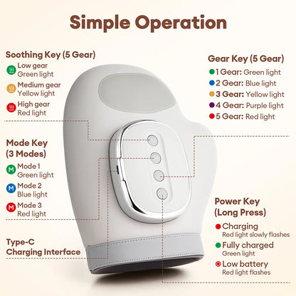 5 Level Hand Massager with Airbag Compression Finger Wrist Palm Massage Machine Vibration Glove for Hand Muscle Relax