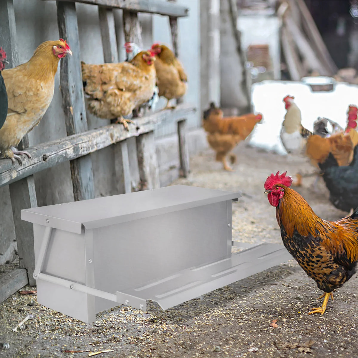 Automatic Feeder, Feeding Trough with Automatic Pedal & Mouse Protection Lid, 5KG/10KG Chicken Feeder for Farm Animals