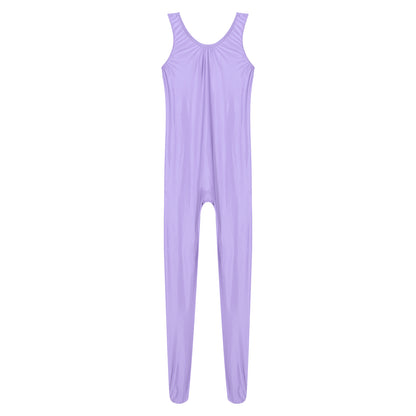 Women's Sleeveless Full Body Bodysuit Glossy Jumpsuit Gymnastics Fitness Swimming Leotard Pole Dance Costume Clubwear Lingerie