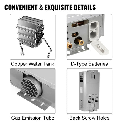 LPG 6L/8L/10L/12L/16L/18L Wasser Heizung 36KW Instant Liquefied Petroleum Gas Wasser heizung Edelstahl Kessel Kit Portable