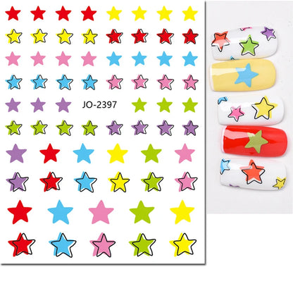 3d Nail Art Stickers Red Black White Love Hearts Stars Clouds French Full Tips Adhesive Nail Decals Slider For Manicure