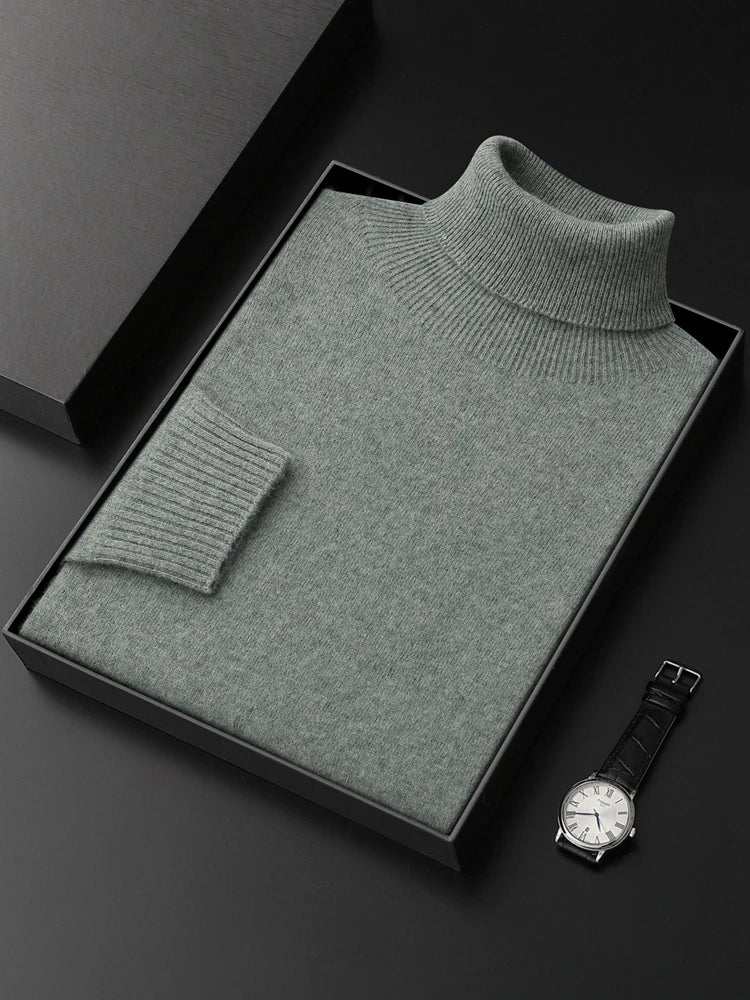 Men's Turtleneck 100% Cashmere Sweater Autumn Winter Basic Long Sleeve Pullover Cashmere Knitwear Soft Warm Comfy Clothing
