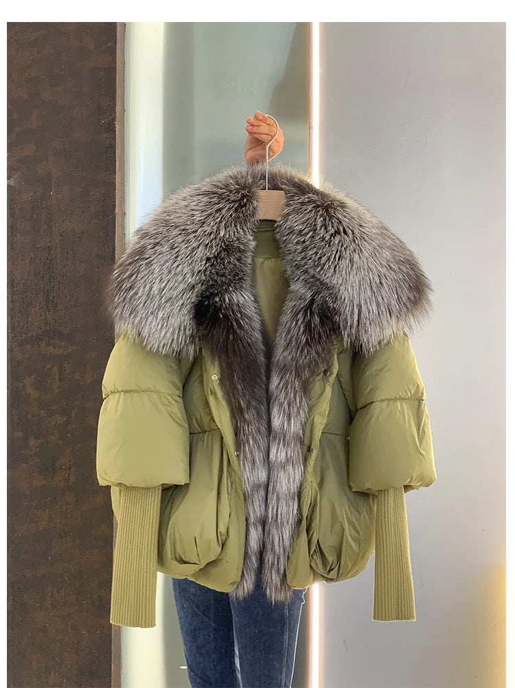 2024 Winter Women Warm Coat Oversized Real Fox Fur Collar Thick Luxury Outerwear New Fashion 90% Goose Down Jacket