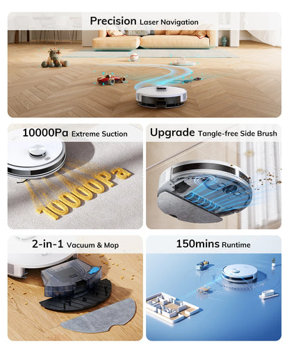 ILIFE V30 Robot Vacuum Cleaner, Laser Navigation, 10000Pa Suction, Up to 150min Runtime, APP Control, Customizable Cleaning, 2-in-1 Vacuum & Mop, No-Go Zones, Multi-Floor Mapping, Support Voice Assistance