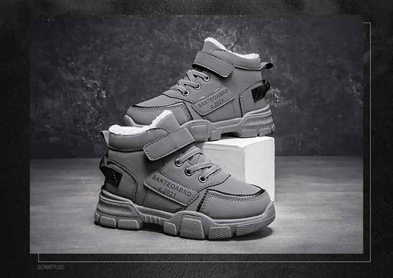 Winter Children's Boots Boys Plus Cashmere Thicken Warm Snow Boots Girls Non-slip Outdoor Boots Student Shoes Hiking Shoes