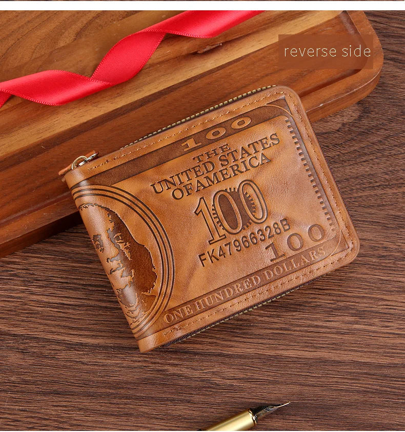 Men Wallet with Zipper 100 US Dollar Pattern Card Holder Coin Pocket Purse Cartera Hombre Carteras